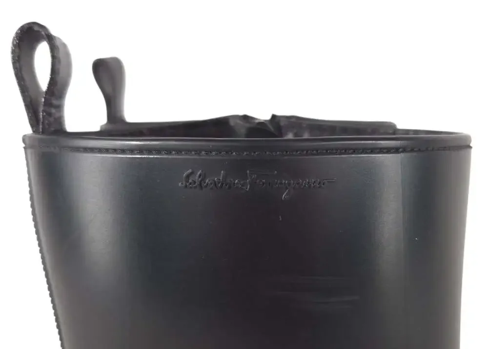 Salvatore Ferragamo Rubber Rain Boots US 8 IT 41 Mens Black Leather Zip $595